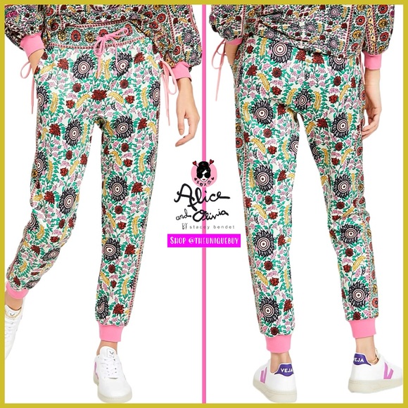 Alice + Olivia NYC Floral Slim Jogger Trouser Pant - Picture 1 of 17
